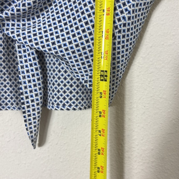 Joie Baxter Blue Black Diamond Print 100% Silk Tie Waist Blouse Size Small - Picture 10 of 11